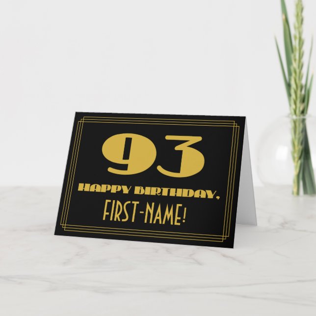 Carte 93ème anniversaire : Nom + Art Déco Inspiré Look " (Devant)