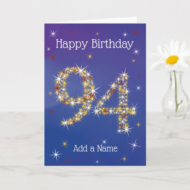 Carte 94e anniversaire - 94 en étoiles - bleu - 94 ans (Petite plante)