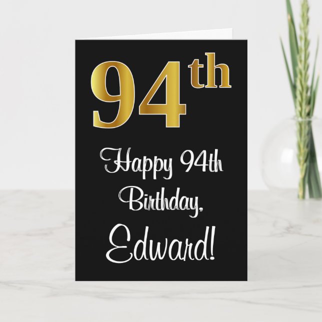 Carte 94e anniversaire ~ Elégant Luxueux Faux Gold Look  (Devant)