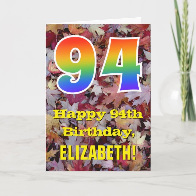 Carte 94e anniversaire; feuilles d'automne rustiques; ar (Devant)