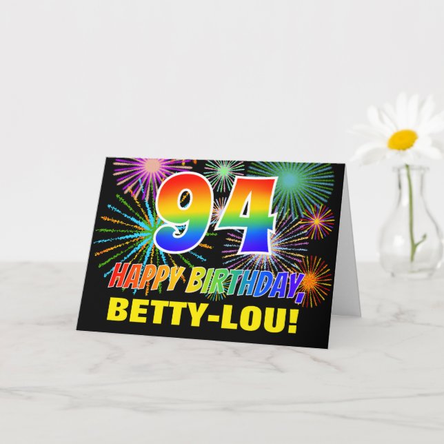 Carte 94e anniversaire : Gras, Amusants, Feu d'artifice, (Petite plante)