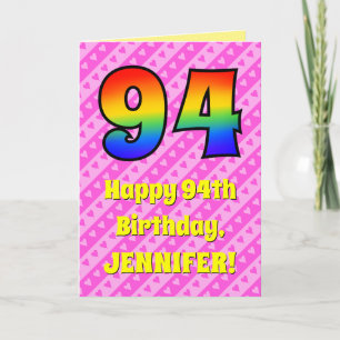 Carte 94e anniversaire : Pink Stripes & Hearts, Arc en c