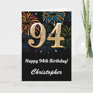 Carte 94e anniversaire Rainbow Fireworks noir et or
