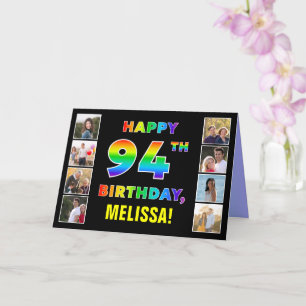 Carte 94e anniversaire : Rainbow Text, Custom Photos & N