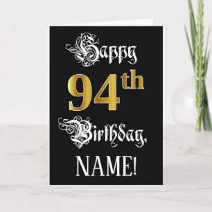 Carte 94e anniversaire — Script fantaisie; look or Faux;