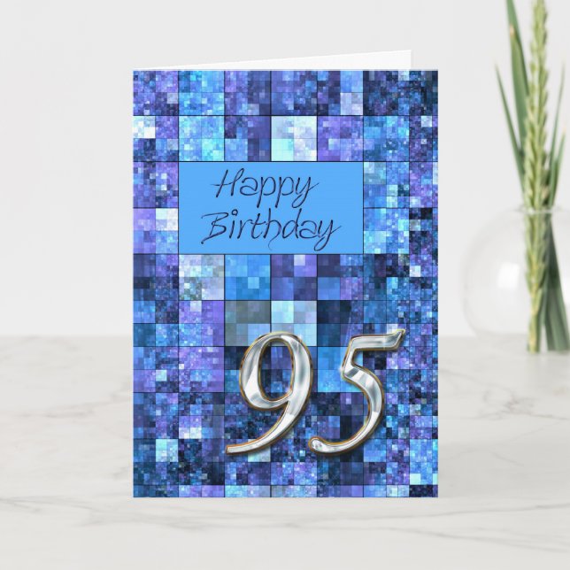 Carte 95e anniversaire avec carrés abstraits. (Devant)