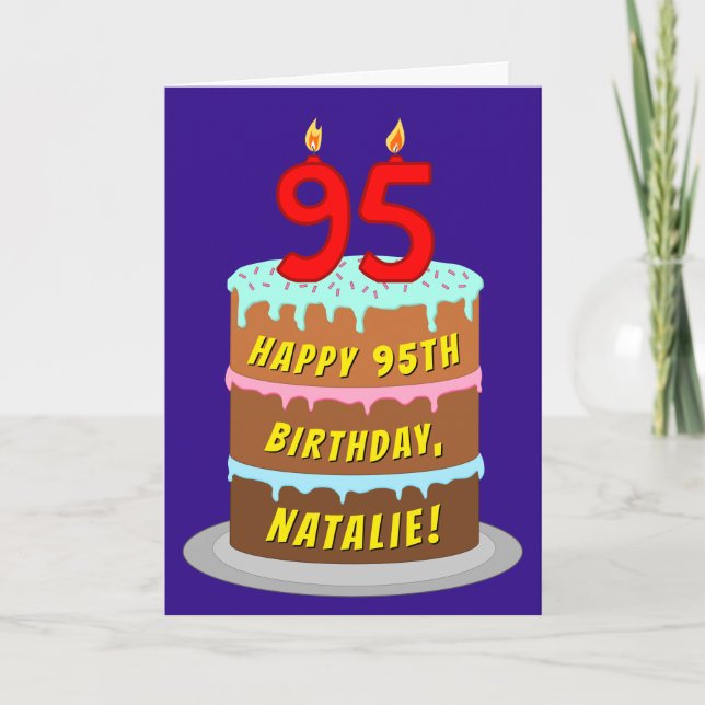 Carte 95e anniversaire : Fun Cake and Candles + Nom pers (Devant)