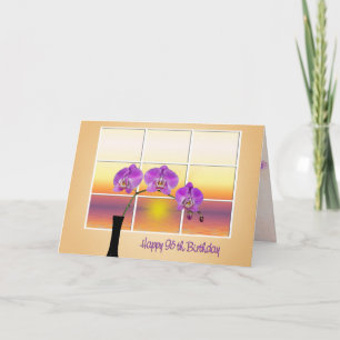 Carte 95e anniversaire Orchidées roses dans la fenêtre