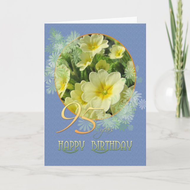 Carte 95e anniversaire Primroses et bleu (Devant)