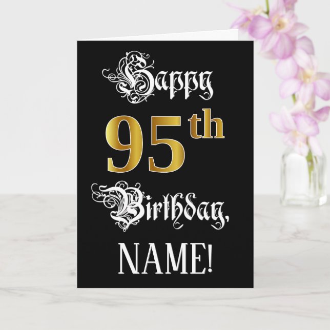 Carte 95e anniversaire — Script fantaisie; look or Faux; (Orchidée)
