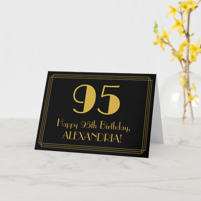 Carte 95ème anniversaire : Art Déco Inspiré Look "95" +  (Fleur jaune)