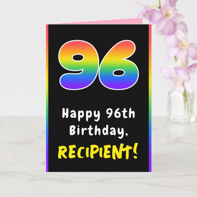 Carte 96e anniversaire : Arc-en-ciel coloré # 96, Nom pe (Orchidée)