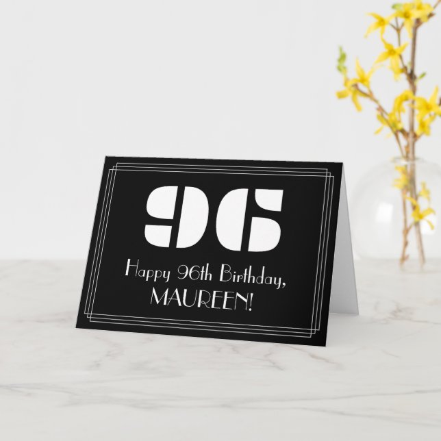 Carte 96e anniversaire : Art Déco Inspiré Look "96" & No (Fleur jaune)