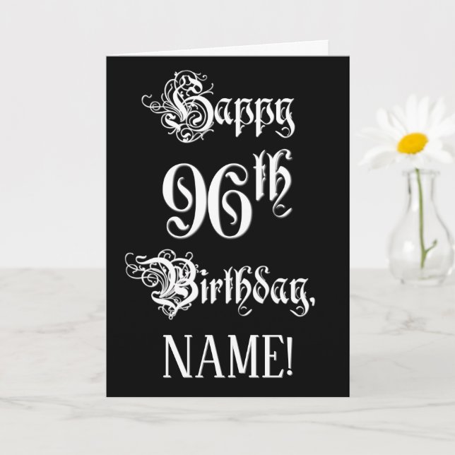 Carte 96e anniversaire : fantaisie, élégant script + Nom (Petite plante)