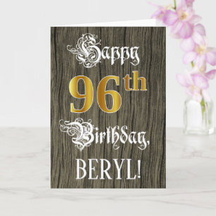 Carte 96e anniversaire : Faux Gold Look + Faux Wood Moti