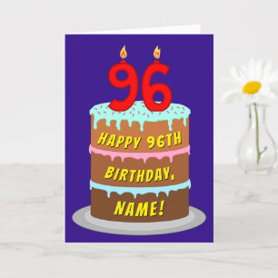 Carte 96e anniversaire : Fun Cake and Candles + Nom pers