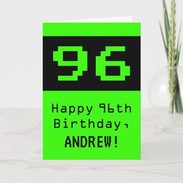 Carte 96e anniversaire : Nerdy / Geeky Style "96" et nom (Devant)