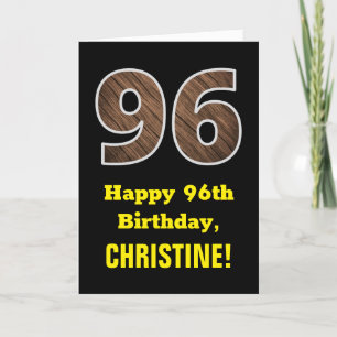 Carte 96e anniversaire : Nom, Motif Faux Wood Grain "96"