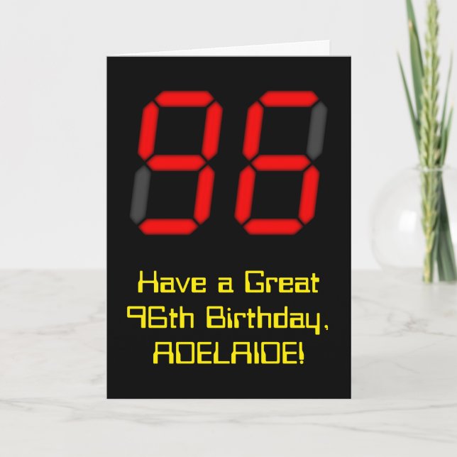 Carte 96ème anniversaire : Rouge Digital Clock Style "96 (Devant)