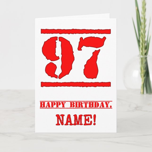 Carte 97e anniversaire : Amusant, Timbre en caoutchouc r (Devant)