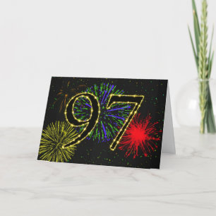 Carte 97e anniversaire avec feux d'artifice