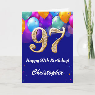 Carte 97e anniversaire Ballons bleu et or couleur marine