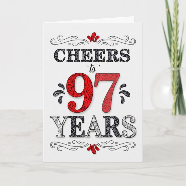 Carte 97e anniversaire Cheers en Motif noir blanc rouge (Devant)