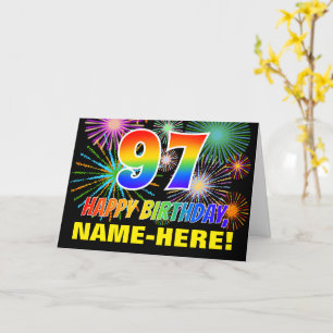Carte 97e anniversaire : Gras, Amusant, Feu d'artifice,