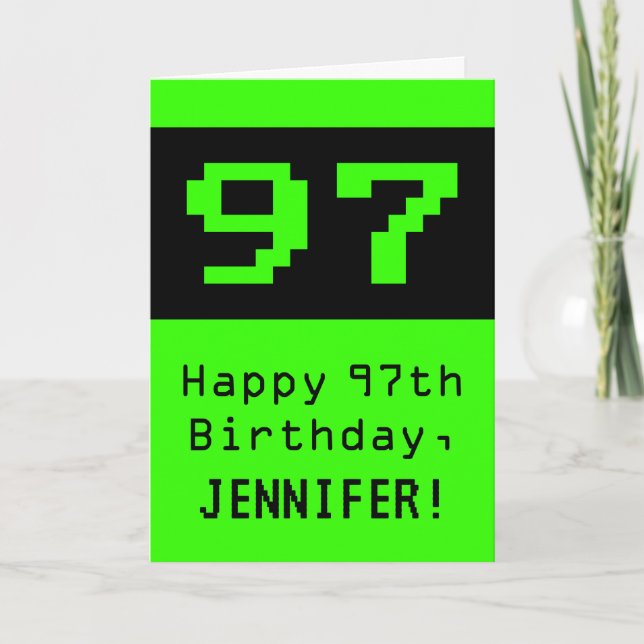 Carte 97e anniversaire : Nerdy / Geeky Style "97" et nom (Devant)