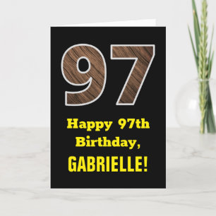 Carte 97e anniversaire : Nom, Motif Faux Wood Grain "97"