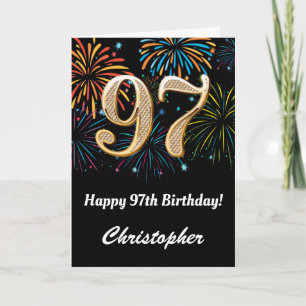 Carte 97e anniversaire Rainbow Fireworks noir et or