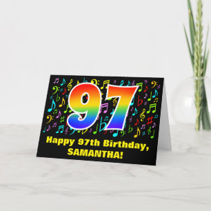 Carte 97e anniversaire : Symboles de musique colorée et 