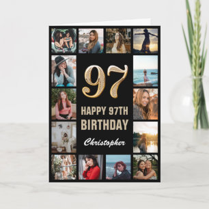Carte 97e Joyeux Anniversaire Black and Gold Photo Colla