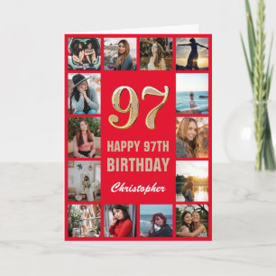 Carte 97e Joyeux Anniversaire Collage photo rouge et or