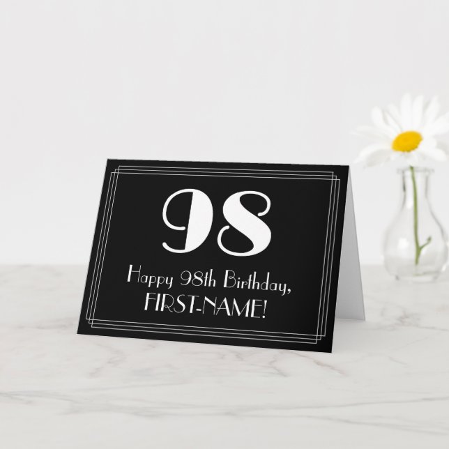 Carte 98e anniversaire ~ Art Déco Inspiré Look "98", Nom (Petite plante)