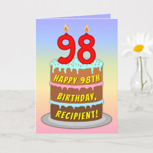 Carte 98e anniversaire — Fun Cake & Candles, avec nom pe