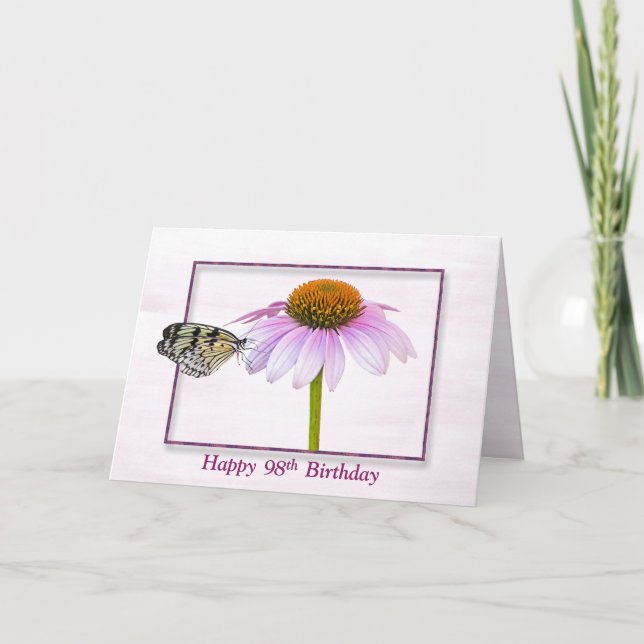 Carte 98e anniversaire papillon sur la fleur de cône (Devant)