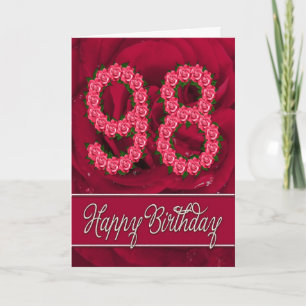 Carte 98ème anniversaire avec rose et feuille