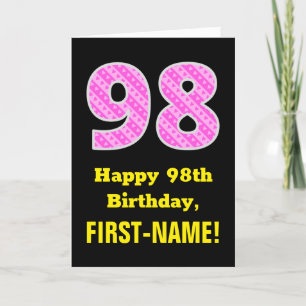 Carte 98th Birthday: Pink Stripes and Hearts "98" + Name