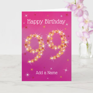 Carte 99e anniversaire - 99 en étoiles - Rose - Age 99 C