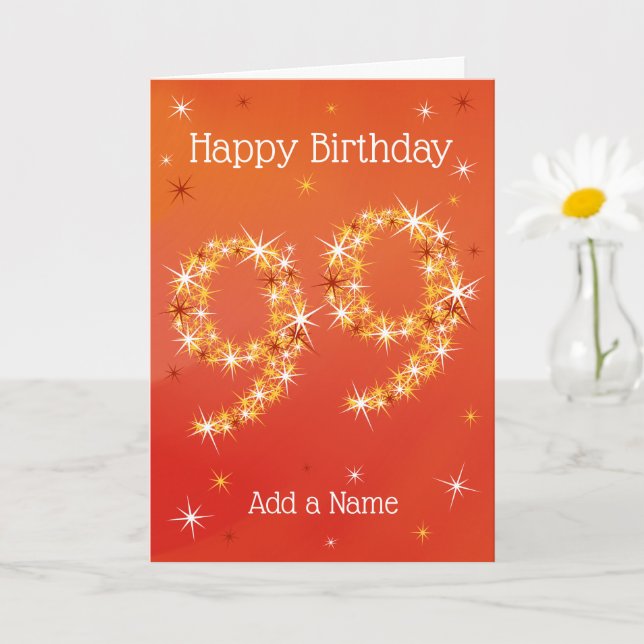 Carte 99e anniversaire - 99 en étoiles - Rouge - 99 ans  (Petite plante)