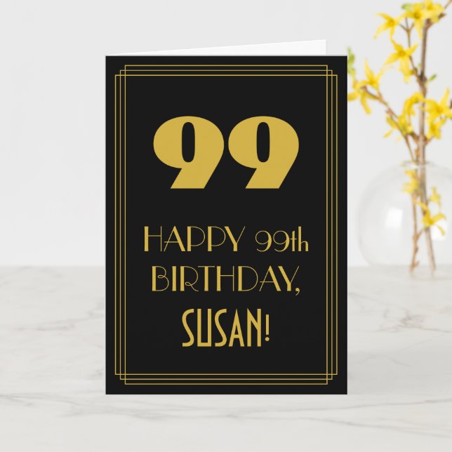 Carte 99e anniversaire - Art Déco Inspiré Look "99" & No (Fleur jaune)