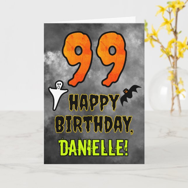 Carte 99e anniversaire : Eerie Halloween Thème + Nom per (Fleur jaune)