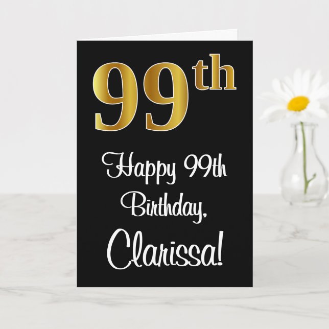 Carte 99e anniversaire ~ Elégant Luxueux Faux Gold Look  (Petite plante)