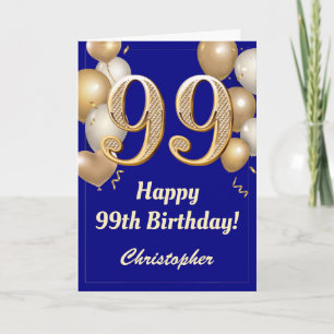 Carte 99e anniversaire Marine Bleu et Ballons d'or Confe