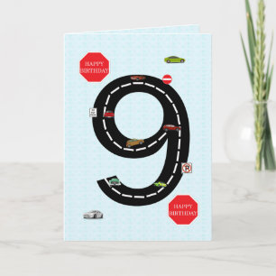 Carte 9 ans, 9 ans, voitures jouets et route
