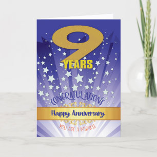 Carte 9 ans d'anniversaire de rétablissement chiffre gra