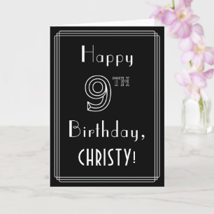 Carte 9e anniversaire : Art Déco Style # 9 & Custom Name