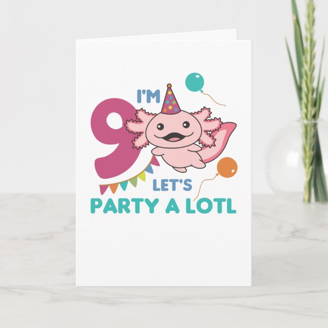 Carte 9e Anniversaire Axolotl Neuf Anniversaire Cute Axo (Devant)