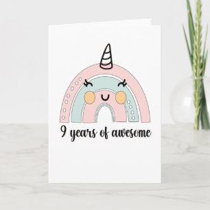 Carte 9e anniversaire Boho Arc en ciel 9 ans licorne
